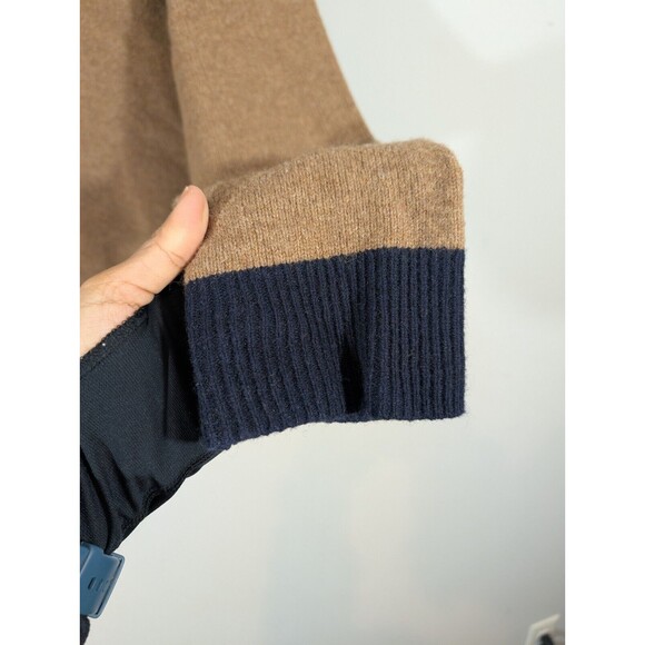 J. Crew Sweater Men Sz M Colorblock Gray Tan Lambswool Crew Neck Preppy Pullover - Picture 4 of 7